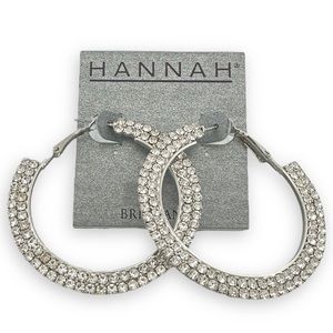 Hannah Brilliance Rhinestone Crystal Double Row Silver Flat Large Hoop Earrings